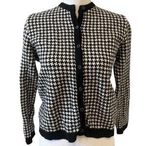 Bogner Wool & Cashmere Cardigan Sweater Black Houndstooth Print